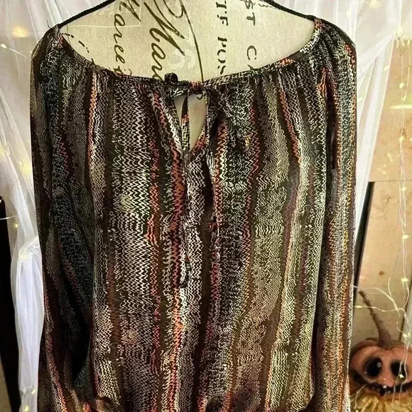 AB Studio Women’s Blouse. Black, Orange , Tan. Preowned. Medium. - Picture 1 of 6